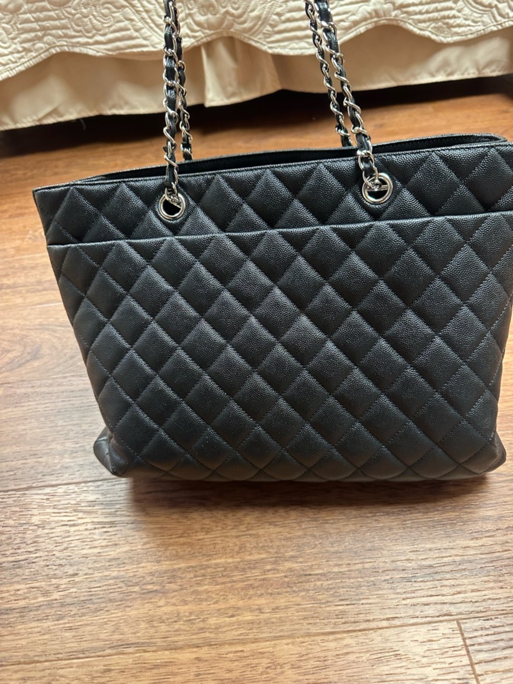 CHANEL Black Quilted Leather Tote with Silver Chain Handles - Picture 7 of 7